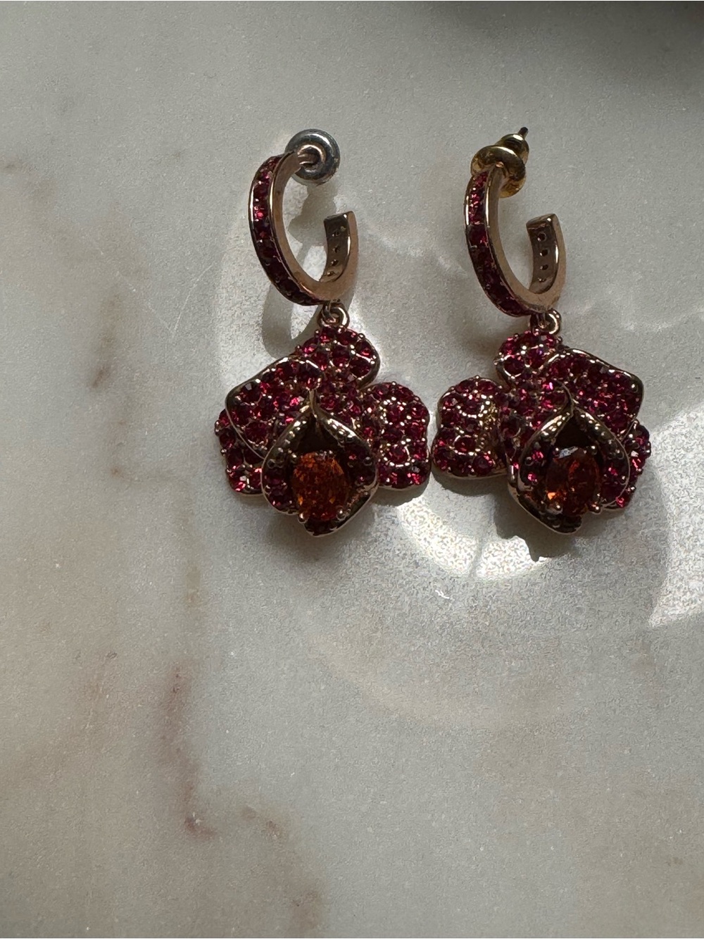 Kate Spade Crystal Floral Drop Hoop Earrings - Picture 2 of 3
